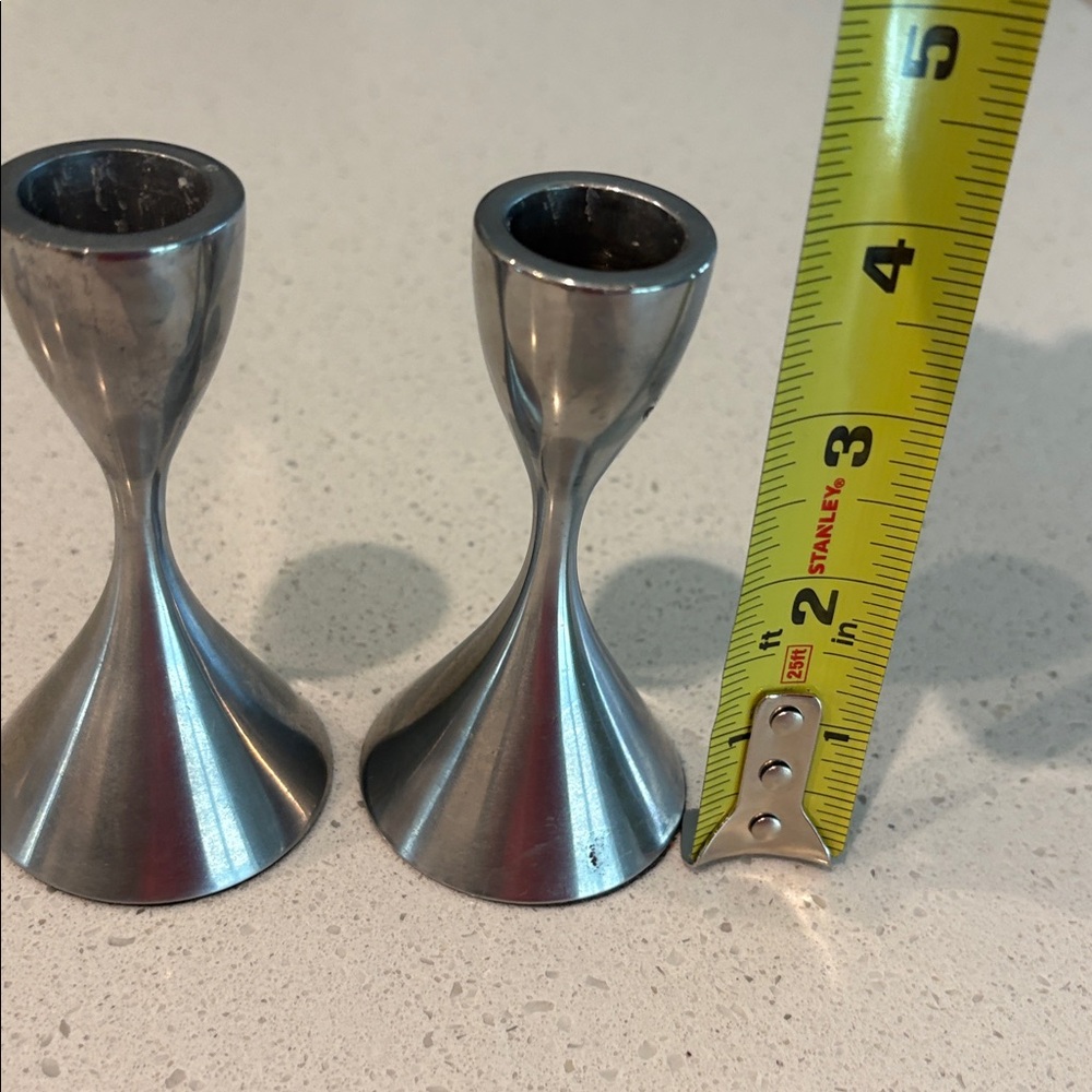 Vintage  Hourglass Stainless Steel Candle Holders - Pair - Picture 7 of 13